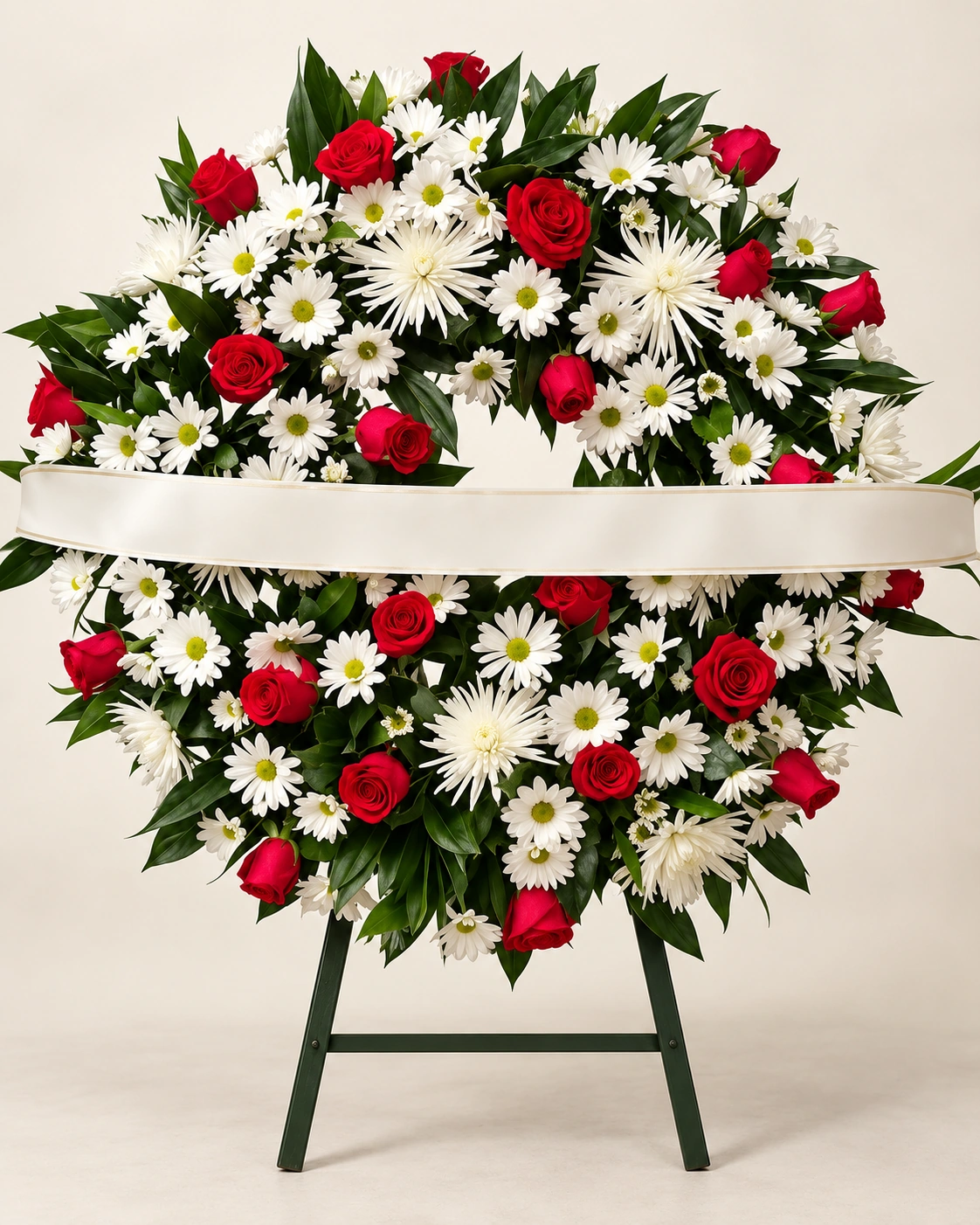 Corona Blanca con Rosas Rojas